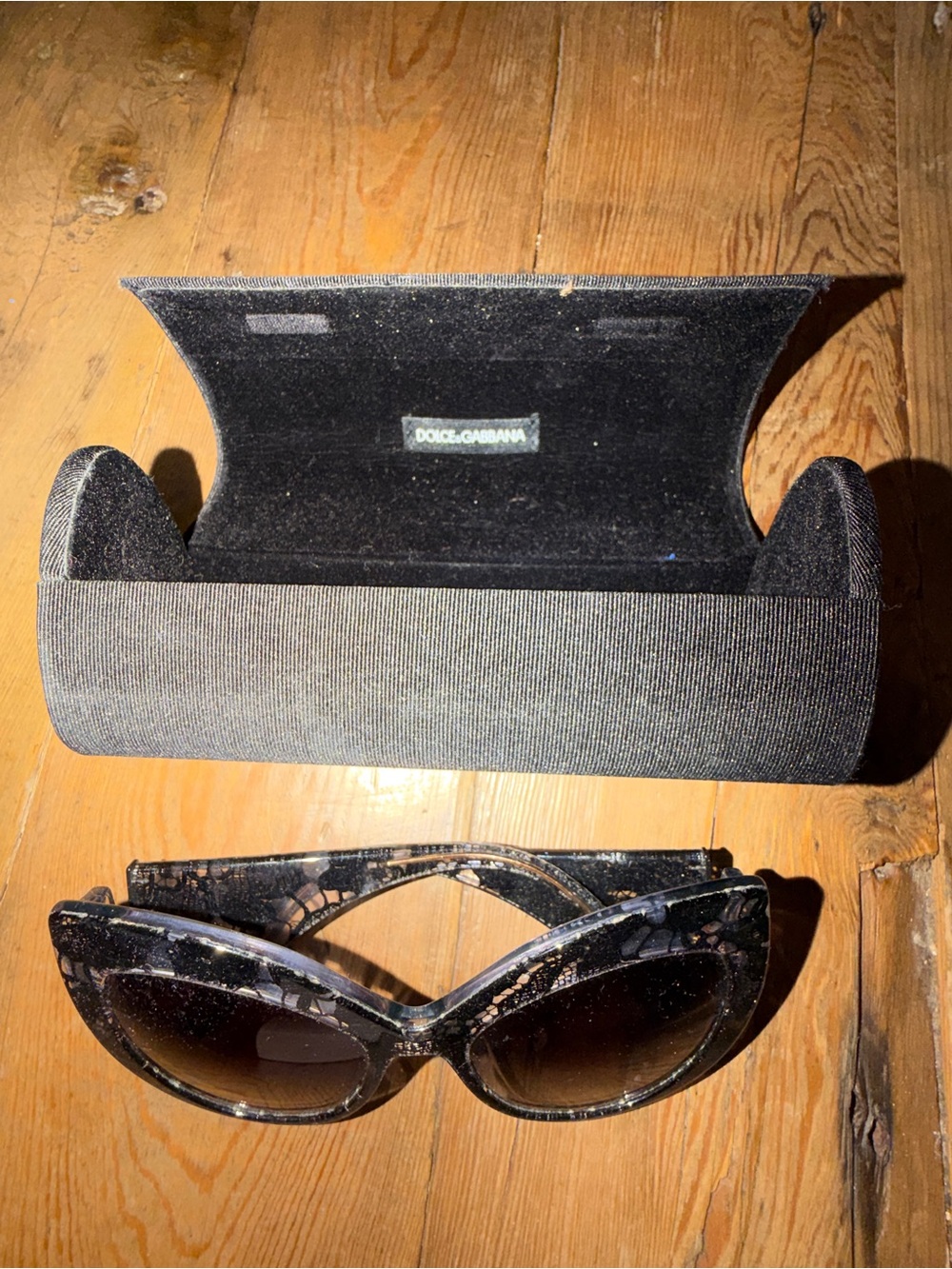 Dolce & Gabbana Black and clear lace Cat-Eye Sunglasses with Gradient Lenses